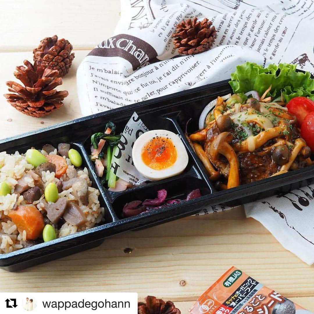 キャナ株式会社のインスタグラム：「#Repost @wappadegohann (@get_repost) . @wappadegohann さんが、チアシードを使ってハンバーグソースを作ってくださいました✨お肉のジューシーさとチアシードのプチプチ食感が相まって食欲が進みそう🤤ありがとうございます！ ・・・ ･ 2017.10.3 Tue ･ おはようございます☁ Ryoです。  お弁当のおかず何がいい？ って聞いた私が悪かった。  また、ハンバーグ😂 ･ どんだけ好きやねん😨 ･ ･ 😋🍽Today’s lunch😋🍽 ･ *きのこソースハンバーグ *筑前煮deかやくご飯 *味玉 *小松菜ベーコン麺つゆ炒め *しば漬け *味噌汁 ･ ･ ハンバーグ、ゴリゴリの粗挽きです。 ･ ･ かやくご飯は筑前煮の残りで。 これ、上品な味がして好き😋 ･ 煮汁で炊いて、細かく刻んだ具材を 蒸らし時間に投入するだけ。 ･ ･ きのこソースには、  @canasuperfood さんの まるごとチアシード入り。 ･ 📷指でビョーンってしてみて下さい。 粒つぶ見えますよ（笑） ･ ･ 『チアシードと水さえあれば人の生命は維持される』 ･ ･ と言われるスーパーフード。 ･ オメガ3脂肪酸は熱に弱いので ソースがある程度冷めてから 水でふやかしたチアシードを混ぜてます。 ･ プチプチ食感美味しー。 ･ ･ ･ 大手100円ショップ、スーパー、ドラッグストア、 Amazonなどで購入可能です。 ･ ･ #わっぱdeごはん #曲げわっぱ #お弁当  #デリスタグラマー #ロカリ #おうちごはん #クッキングラム #クッキングラムアンバサダー  #豊かな食卓 #コメスタグラマー  #こうのとりの恩返し  #esseonline秋のお弁当 #まんぷくオータム #lin_stagrammer #igersjp #ruhru秋のおうちごはんコンテスト #w7foods  #delimia #Delistagrammer ･ #canasuperfood #まるごとスーパーフード #1回分スーパーフード #organic」