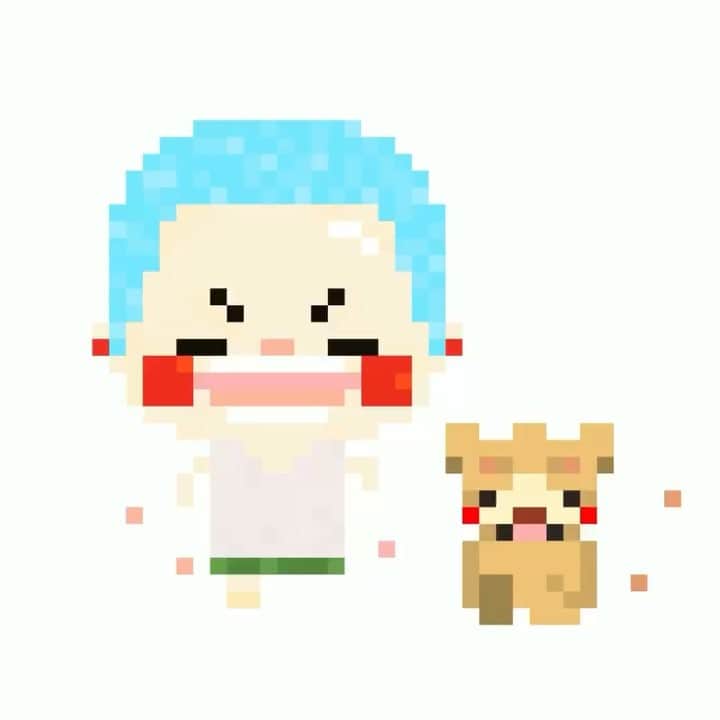 まりも絵日記のインスタグラム：「お友達が 作ってくれたーーー！！ おいらが動いてる〜❤️ 嬉しい〜(*`艸´)ｸｸｸｯ #まりも絵日記 #marimoenikki #昭和 #movie #ドット絵 #8ビット #8bit #illustration #イラスト」
