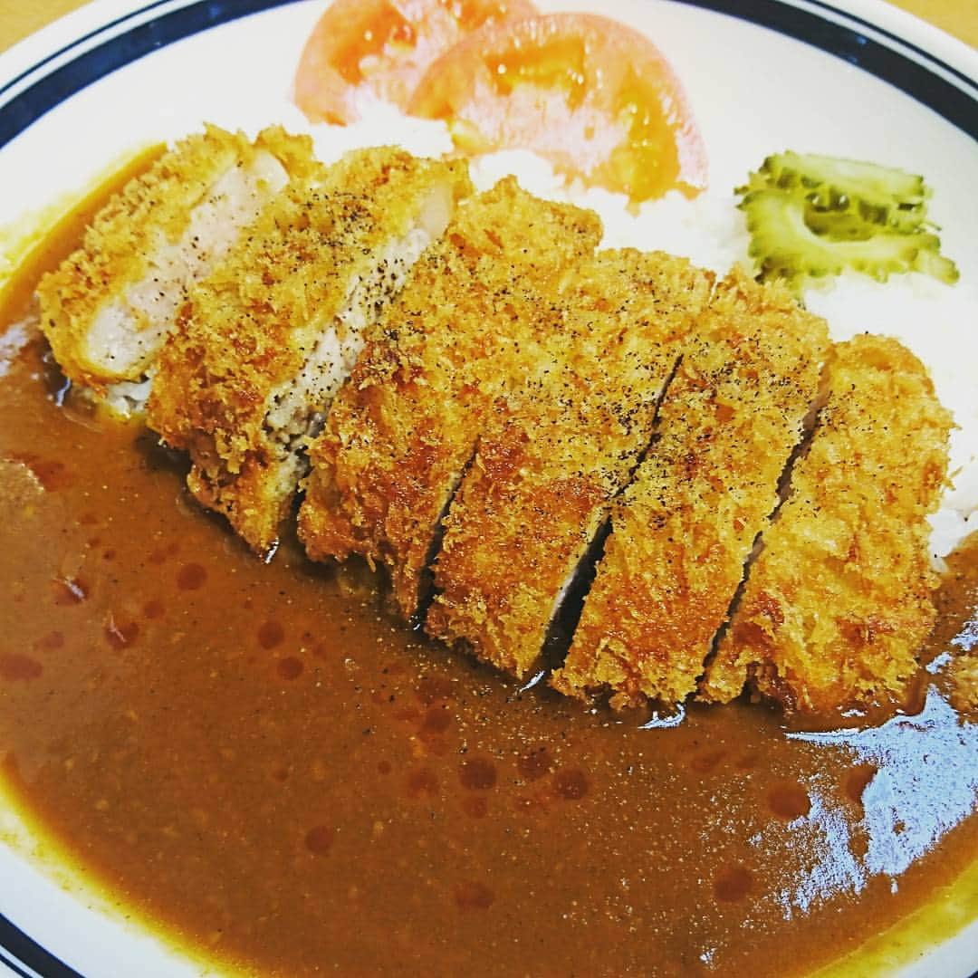 のインスタグラム：「沖縄豚カツカレー即決。  で、 出発ーーーっっ！！ #空港で15分飯 #めちゃんこ美味しかったです #カツカレー気分 #満腹満足  ごちそうさまでしたっ！ m(__)m  沖縄の皆さん、 ありがとうございました⭐⭐⭐」