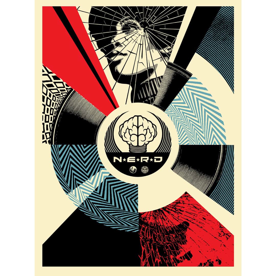 Shepard Faireyさんのインスタグラム写真 - (Shepard FaireyInstagram)「SOLD OUT - I designed the @nerd logo for their first album in 2001 and I was excited to do it, both because I liked the music they shared with me a lot, but also because I was already a fan of what Pharrell Williams and The Neptunes were doing with their hip-hop production work. Since then, @pharrell has proved to be a major force culturally as a member of N*E*R*D, as a solo artist, as a producer for other artists, and as a fashion designer. I was excited when he and his team asked me to collaborate on a piece of art for a limited number of t-shirts and posters for #ComplexCon. We are donating proceeds of the print and t-shirt sales to the Southern Poverty Law Center. Check it out and drop by Obey Clothing's booth at ComplexCon! - Shepard N*E*R*D: Cracked But Unbroken. 18 x 24 inches. #Screenprint on cream Speckletone paper. Signed by #ShepardFairey. Numbered edition of 200. $65. Available Saturday, November 4 at @obeyclothing’s booth at @complexcon in #LongBeach and Tuesday, November 7 @ 10AM (PST) on ObeyGiant.com in Store under Prints. A portion of the proceeds will benefit @splcenter. #OBEYxNERD」11月4日 2時14分 - obeygiant