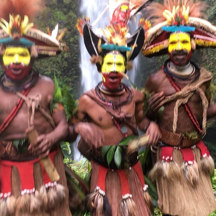 ヨシダナギのインスタグラム：「只今、パプアニューギニアで撮影中。 * スチール撮影だというのにHuli族は直ぐ歌って飛び跳ねてしまって、中々撮影がスムーズに進まない…だけど、今日も現場は愉快でございます。 * #きっと明日も飛び跳ねる #跳ねずにはいられない #撮影終了の合図をすると露骨にクソ喜ぶ #愛嬌抜群 #フリ族  #ヨシダナギ #クレイジージャーニー  #nagiyoshida #journey  #huli #papuanewguinea  #パプアニューギニア #tribe  #beautifulpeople #少数民族  #wigman #beautiful」