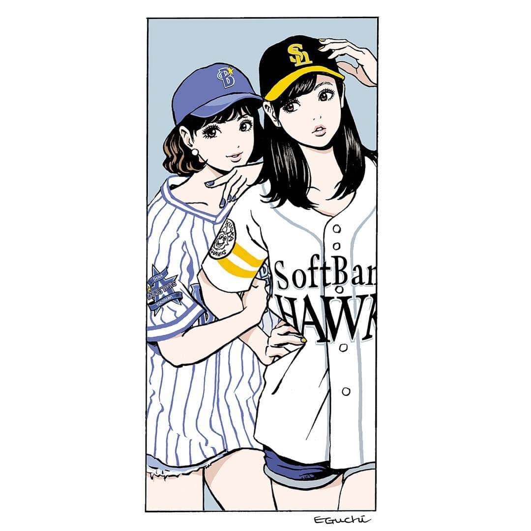江口寿史さんのインスタグラム写真 - (江口寿史Instagram)「Nov.2017 #illustration #artwork #manga  #bandedessinee #comicart #yokohamadenabaystars #softbankhawks #baseballgirl」11月9日 22時25分 - eguchiworks