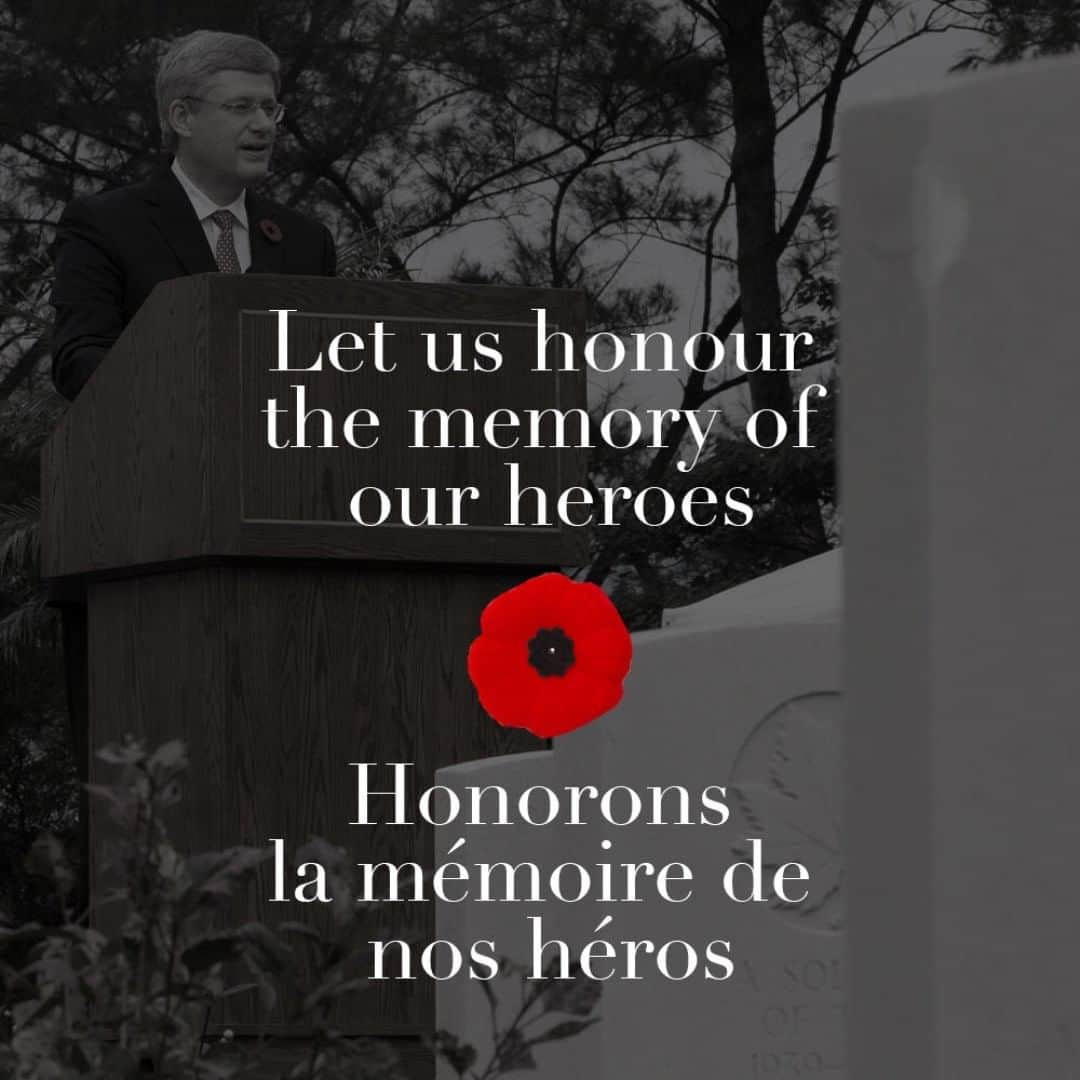 スティーヴン・ハーパーのインスタグラム：「Let us honour the memory of our heroes, those who fought before us and those who continue to stand up for our freedoms. Lest we forget.  Honorons la mémoire de nos héros, ceux et celles qui ont combattu avant nous et les hommes et femmes en uniforme qui continuent de se battre pour nos libertés. Nous nous souvenons.」