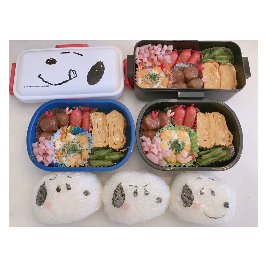 辻希美さんのインスタグラム写真 - (辻希美Instagram)「急遽お弁当♡  #辻希美 #のんグラム #お弁当 #急遽 #あり物で #スヌーピー #おにぎり #1番簡単なデコ #簡単だけど #並ぶと可愛い」11月12日 13時44分 - tsujinozomi_official