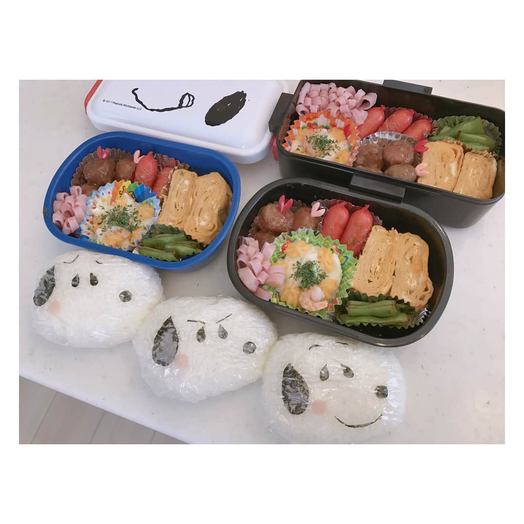 辻希美さんのインスタグラム写真 - (辻希美Instagram)「急遽お弁当♡  #辻希美 #のんグラム #お弁当 #急遽 #あり物で #スヌーピー #おにぎり #1番簡単なデコ #簡単だけど #並ぶと可愛い」11月12日 13時44分 - tsujinozomi_official