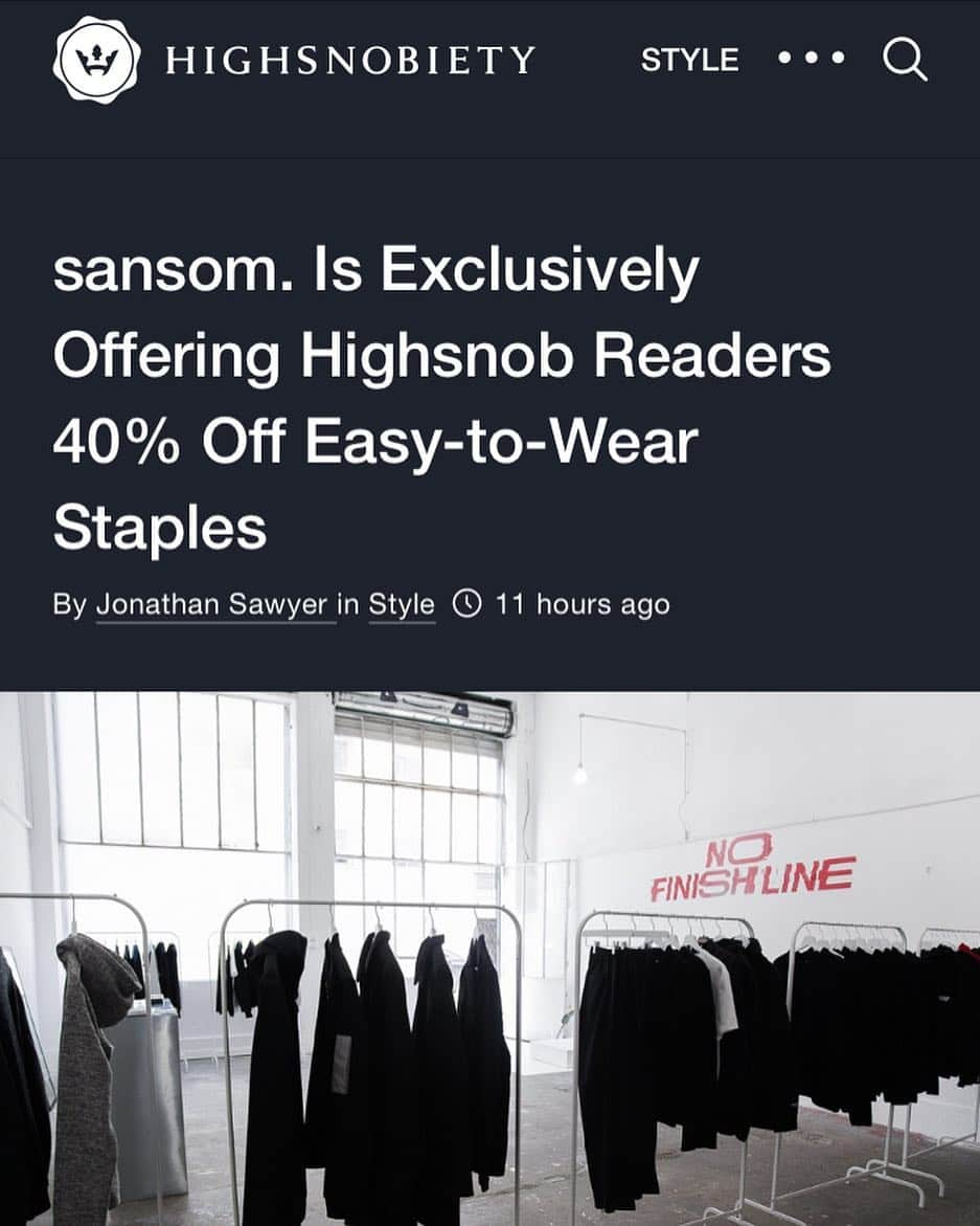 サンノムのインスタグラム：「Special code only ONLINE - for @highsnobiety readers !!」