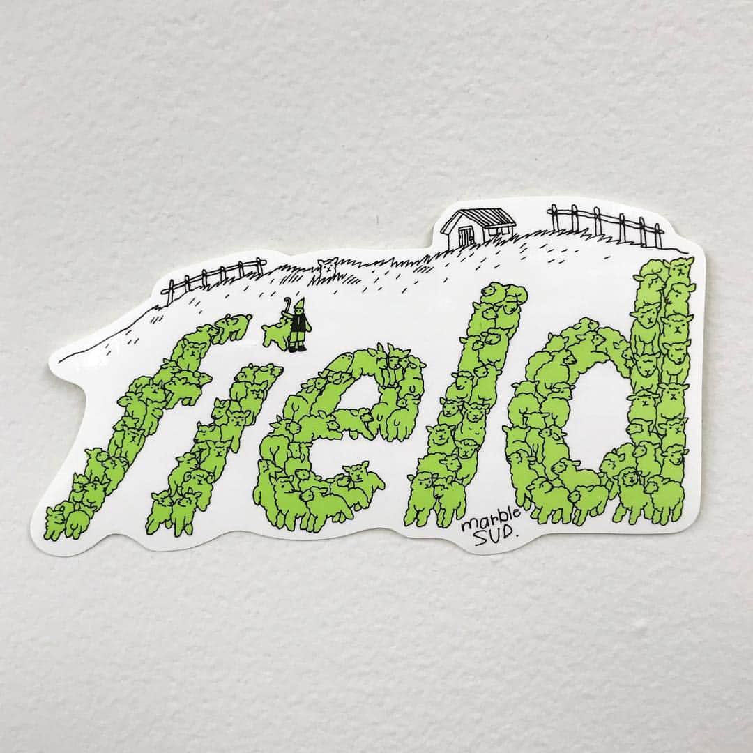 marbleSUD(マーブルシュッド) のインスタグラム：「NEWステッカーは、羊たちが描く「field」。羊に紛れて、フワフワのウサギやマブルくんもいるよ！ #marblesud #マーブルシュッド #ステッカー #シール #sticker #羊 #ひつじ #sheep」