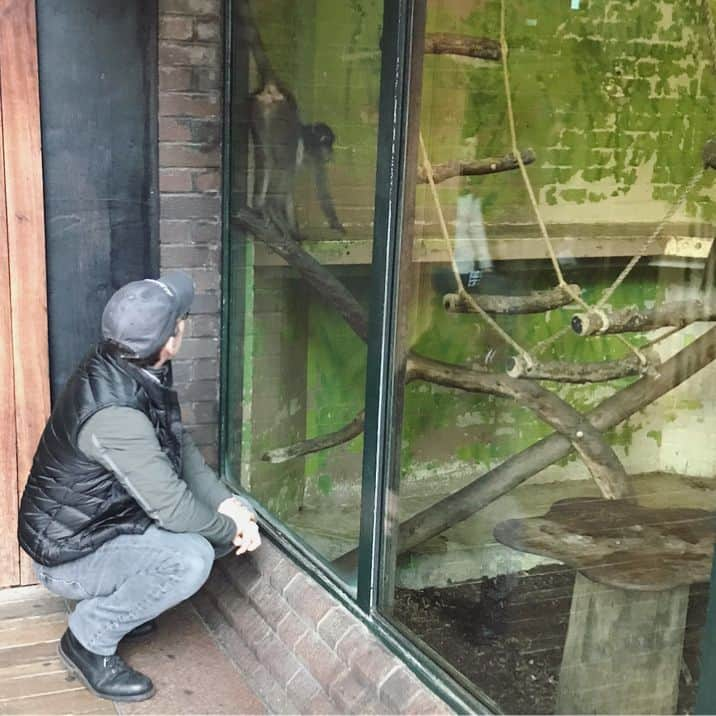 クリスチャン・スレーターのインスタグラム：「My wife took about 50 pictures of this monkey showing me his butt from various angles. And ZERO pictures of me with the tiger. Thanks, wife.」