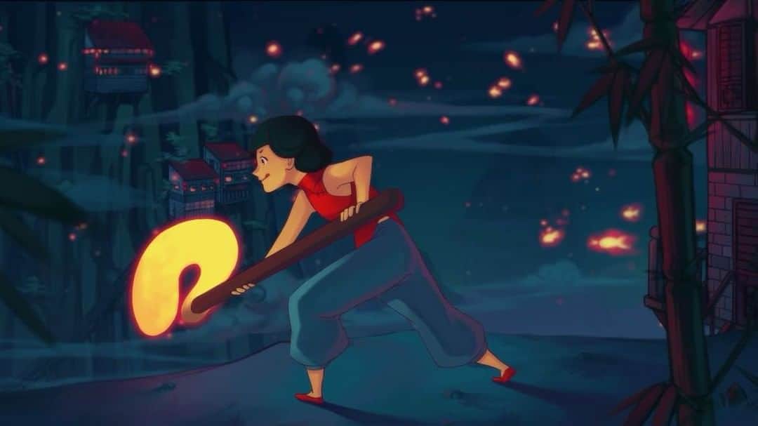 Qing Hanのインスタグラム：「Full video linked on my profile 👆🙏 Throwback to an old animation I did years ago. Of course, I only do backgrounds nowadays professionally though. I've got a deadline coming tomorrow for the show I'm working on and have been working like 10 hour days to try and hit it haha "orz...still gonna have a few late scenes though, but ya, no time to draw my own stuff this week 😭😭」