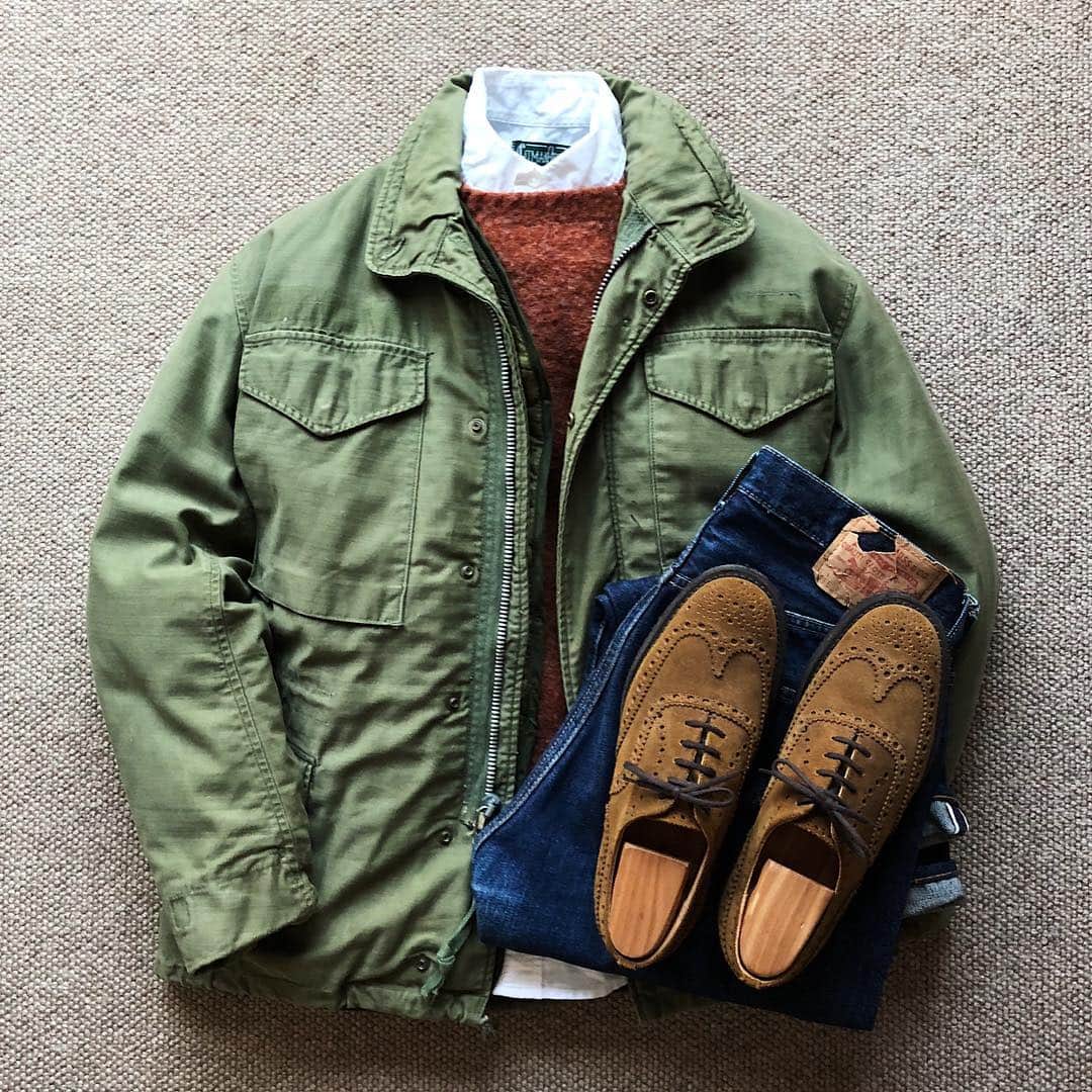 the.daily.obsessionsさんのインスタグラム写真 - (the.daily.obsessionsInstagram)「Today's Outfit. ↓ 60's Vintage U.S.Army #M65 Field Jacket 1st.Model #PeterBlance Shaggy Dog Sweater #GitmanVintage Oxford BD-Shirt 60's Vintage #Levis #501 #BigE Type-Model #Churchs MARRACA Suede Fairfield」12月10日 9時07分 - the.daily.obsessions