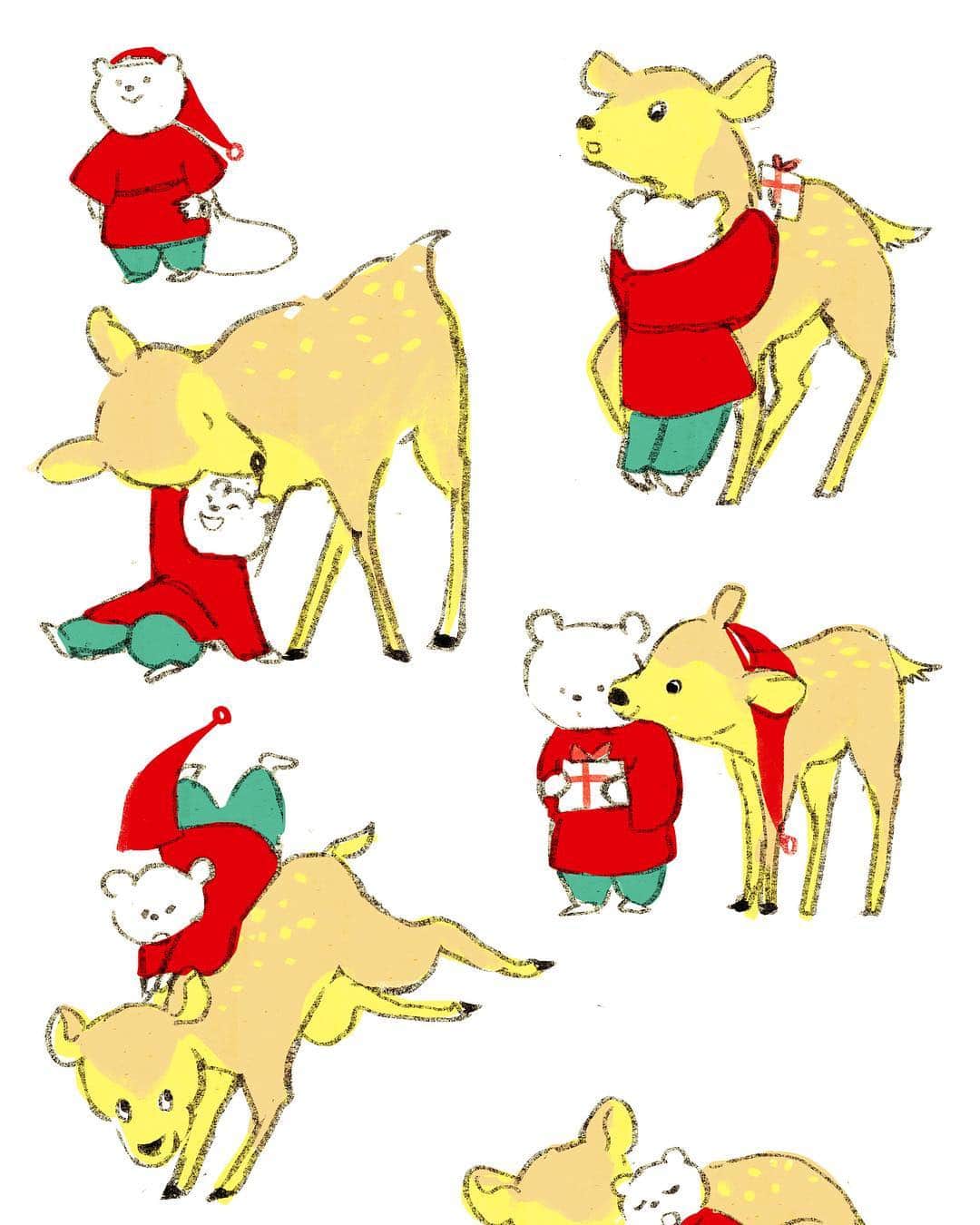 momoroさんのインスタグラム写真 - (momoroInstagram)「‪小さなサンタさんと相棒🎁‬ little santaclaus🎄 #santaclaus #christmas#deer#bear#クリスマス#サンタクロース#イラスト#illustration #bambi #baby」12月12日 19時41分 - momoro6666