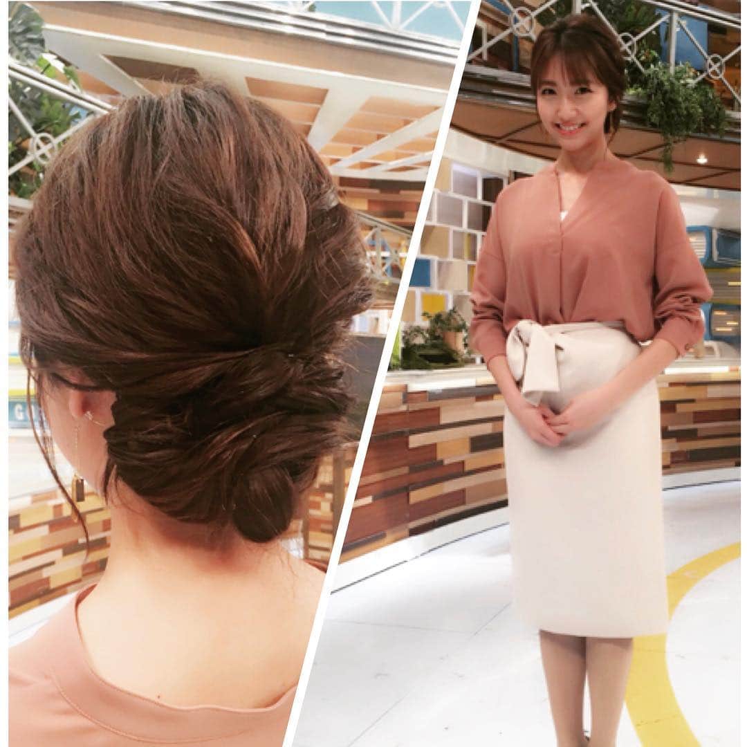 三田友梨佳さんのインスタグラム写真 三田友梨佳instagram 今日のグッディ衣装 低めにまとめた今日の髪型はお気に入りです 波ウェーブゆるめでざっくりとまとめてもらいました グッディ Coordinate Hairarrange シニヨン 1月15日 19時18分