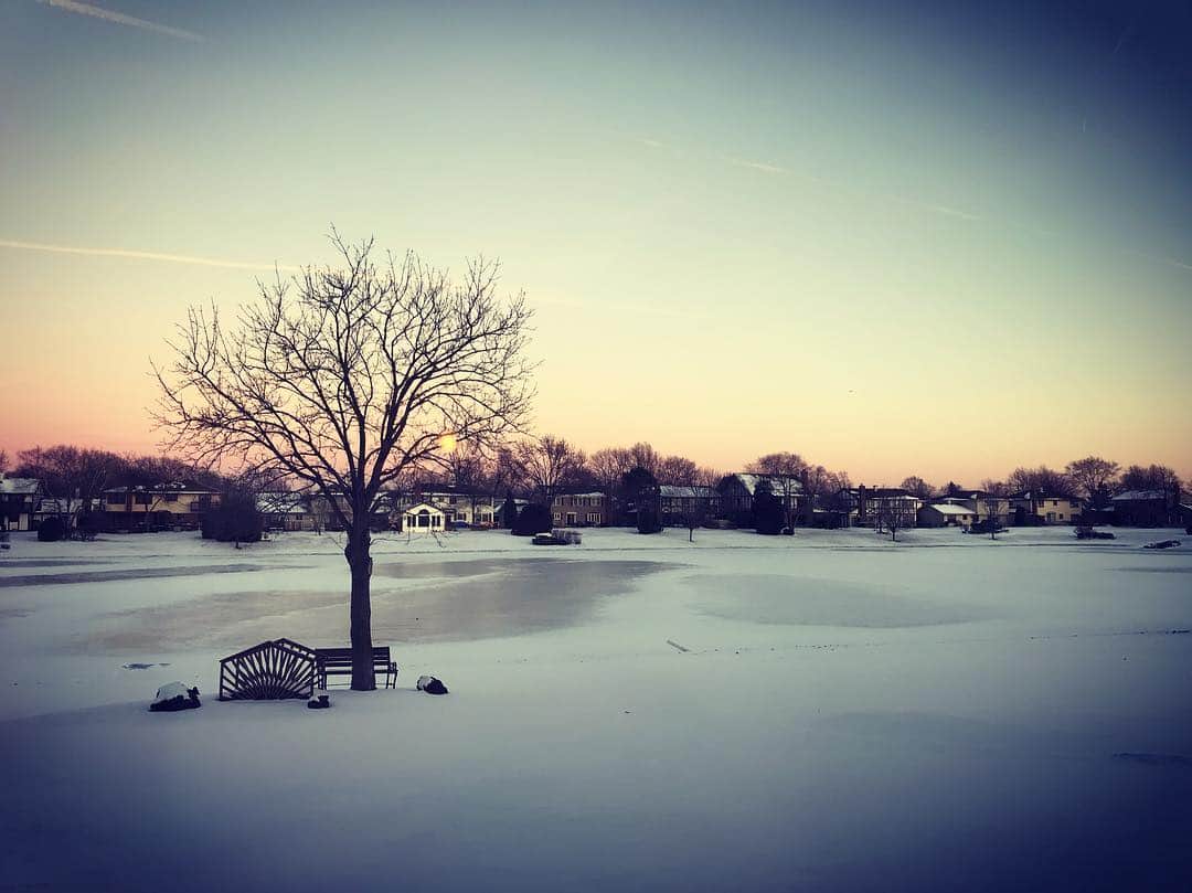 キャシー・リードさんのインスタグラム写真 - (キャシー・リードInstagram)「Sunset 🌅 in a Winter ❄️ Wonderland ☃️ #chicago #cold #lakehouse」1月3日 7時42分 - cmr2070