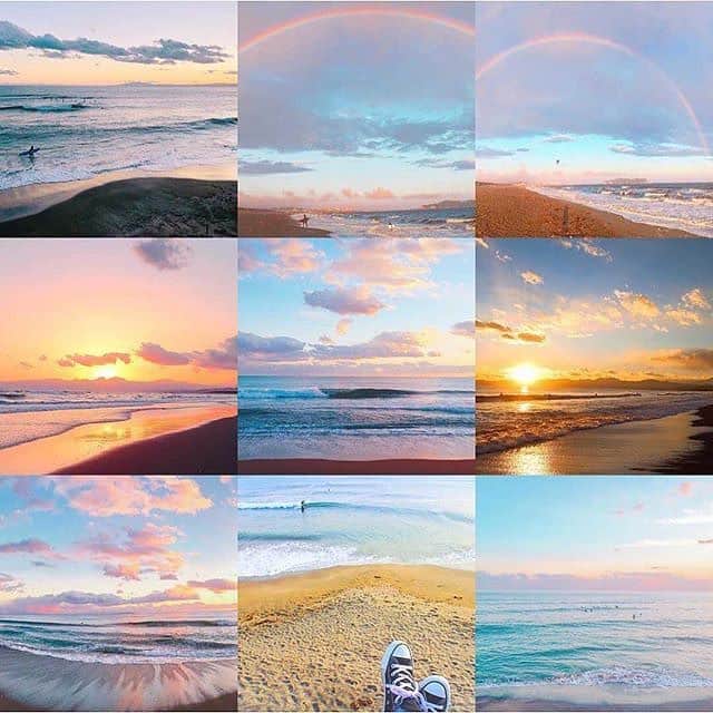 ANAのインスタグラム：「一期一会の素敵な風景☆たまにはのんびりと眺めてみたいですね♪ (Photo:@shonan_beachlife)  #anaタビキブン #海 #ビーチ #夕日 #夕暮れ #カコソラ #ダレカニミセタイソラ #ゆうやけこやけ部 #湘南 #鎌倉  旅の思い出は「#anaタビキブン」をつけて投稿してね☆インスタやANAの各メディアでご紹介していきます！」