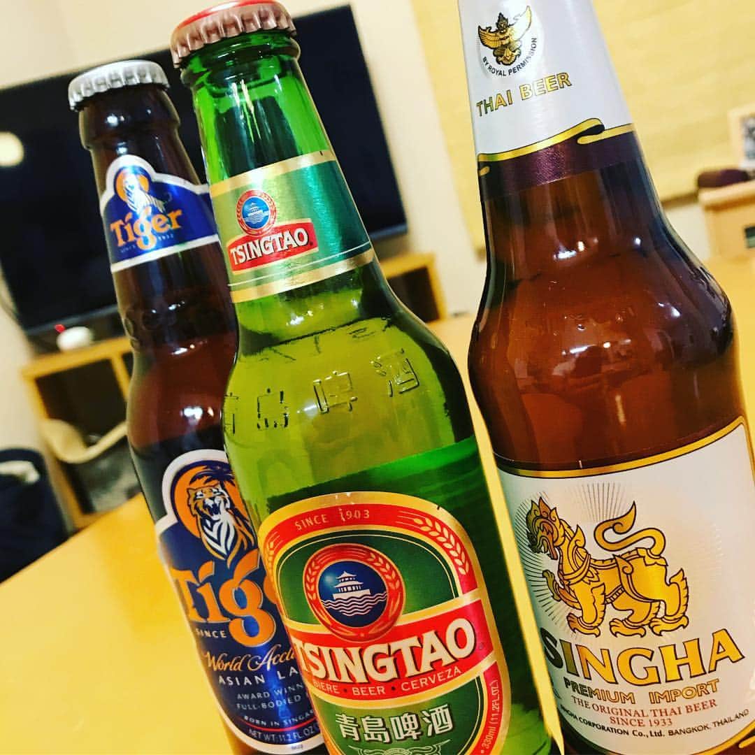 木津悠輔のインスタグラム：「アジアンなビール達 #ビール🍺#左から#シンガポール#中国#タイ」