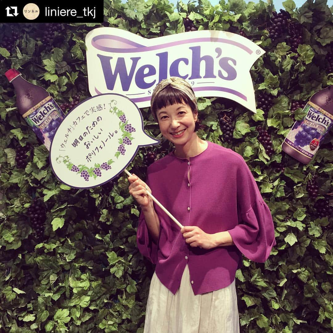 ウェルチのインスタグラム：「#Repost @liniere_tkj ・・・ 今日はぶどうジュース🍇「ウェルチ」の1日限定のカフェイベントでした(^^) ・ ・ モデル香菜子さんのトークショーでは、いつも健やかに日々を過ごすための秘訣を教えていただきました！ その一つが、ポリフェノールたっぷりの「ウェルチ」を飲むこと。香菜子さんのご家族も大好きだそうで、みんなで愛飲しているとのこと(^^) ・ ・ 次に行われたのが、ドレメルフィーノというルーターを使ったグラス彫刻ワークショップ！講師のイラストレーターirikiさんや、香菜子さんの図案を用いたり、オリジナルで描いたりして、みなさんステキなグラスを作られていました✨ ・ ・ 香菜子さんも参加して、とっても楽しんでいただきました！見ていたら作りたくなり、さりげなく「ウェルチ」のアサヒ飲料さんとリンネル編集長も一緒に彫り彫り✨ ・ ・ 香菜子さんが作ったグラス、やはりおしゃれでした…☺️☺️ ・ ・ 最後はみなさんで「ウェルチ」を使ったスイーツを堪能して、しっかりポリフェノールチャージを🍇 ・ ・ ポリフェノールを飲んで、また明日から1週間元気に頑張れそうですというご感想もいただき、心も体も充実した時間になりました😊😊 おいしいジュースからポリフェノールがチャージできるので、ぜひみなさんも「ウェルチ」を飲んでみてくださいね〜〜🍇 #ウェルチ #リンネル #明日のためのおいしいポリフェノール #pr #ぶどうジュース #ポリフェノール #香菜子 さん #iriki さん #ドレメルフィーノ #箱庭  さん #ボッシュ さん  @iri_ki @kanako.lotaproduct @haconiwa_mag  みなさまありがとうございました！！」