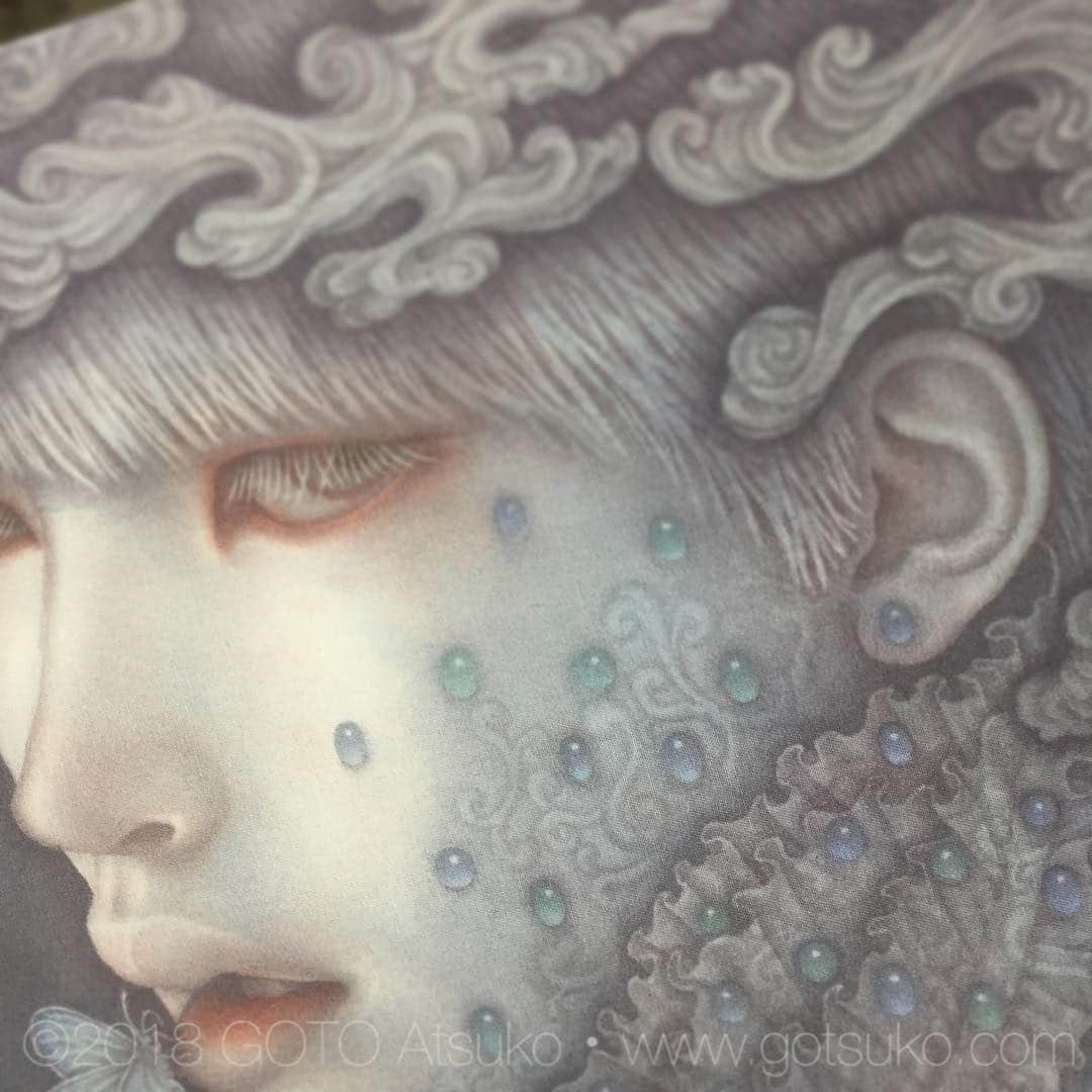 後藤温子さんのインスタグラム写真 - (後藤温子Instagram)「Work in progress☁️☁️ #art #painting #watercolor #cottoncloth #pigment #GotoAtsuko #contemporaryart #portrait」1月18日 0時50分 - gotsukooo