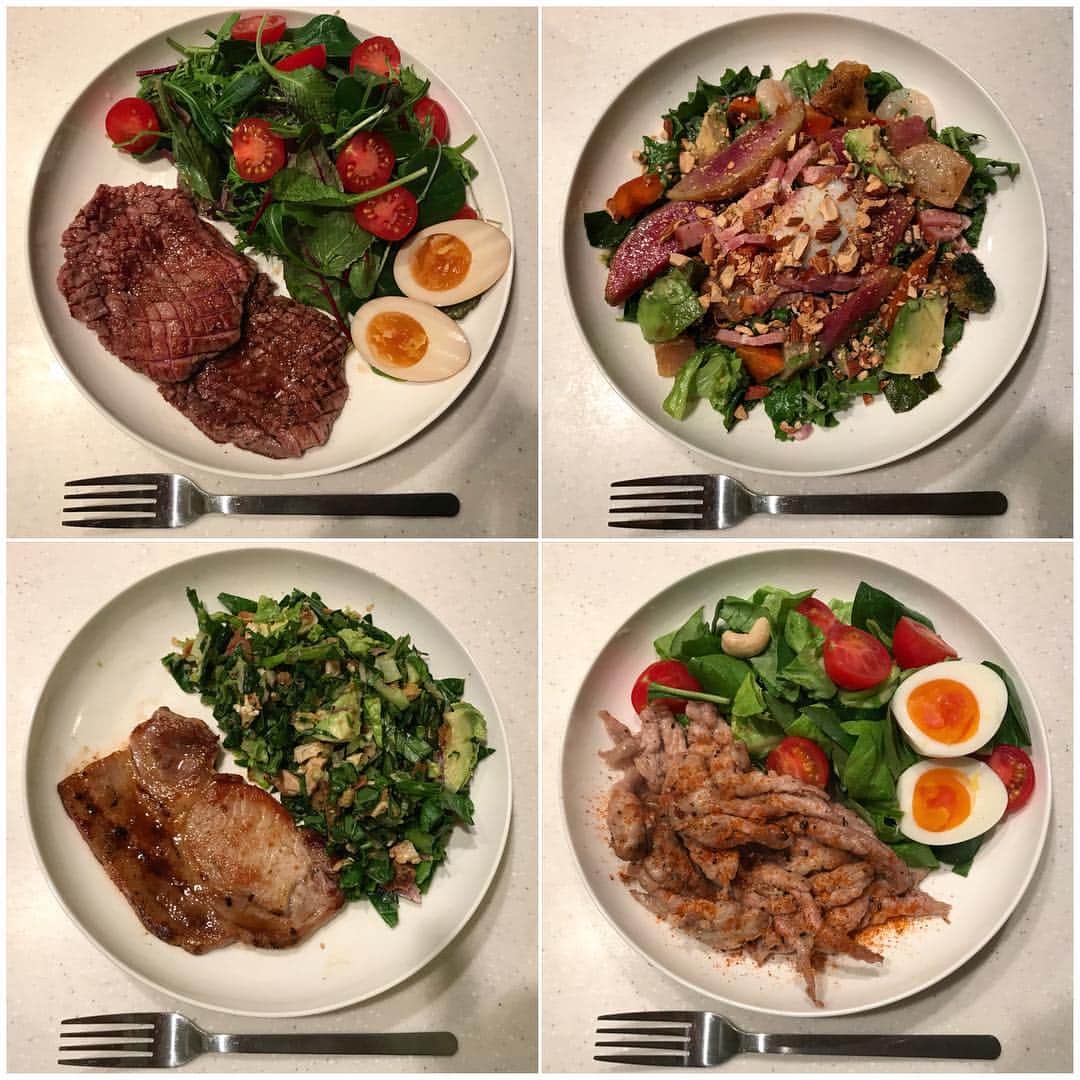 Aya（小山内あや）さんのインスタグラム写真 - (Aya（小山内あや）Instagram)「最近の夕食。🍽✨ 疲労回復のため、お肉率高し‼️ #AYA飯 #パワーごはん」1月18日 9時50分 - aya_fitness