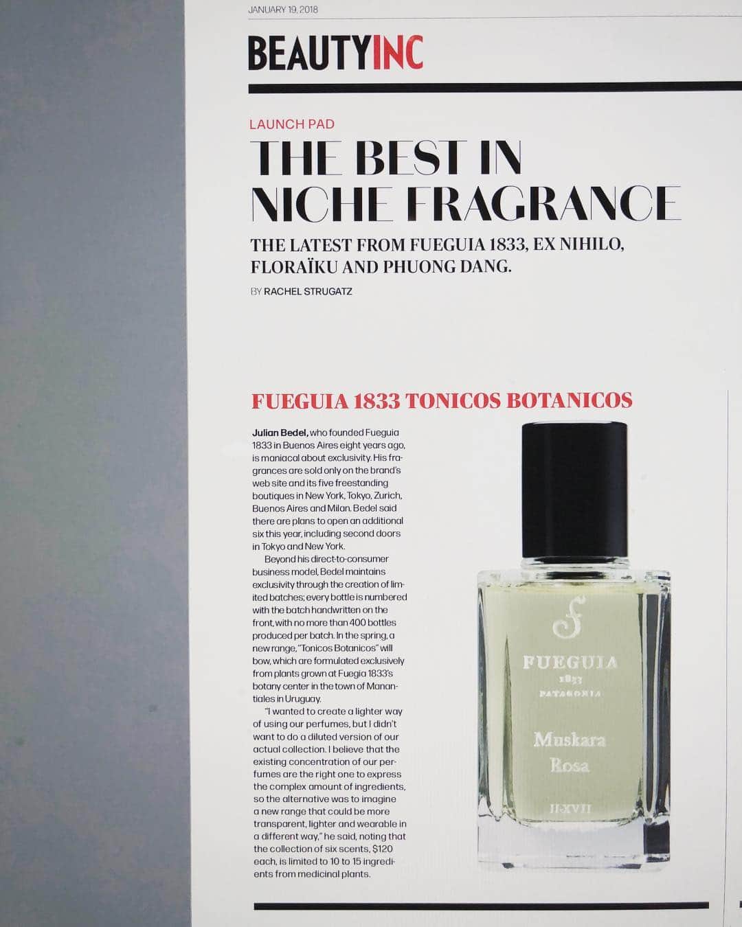 Fueguia 1833さんのインスタグラム写真 - (Fueguia 1833Instagram)「Thank you @WWD for feature us on “The Best in Niche Fragrance" The latest from Fueguia 1833, Ex Nihilo, Floraïku and Phuong Dang. This handful of brands has managed to stand out in an increasingly crowded independent fragrance category vying for market share and a more educated than ever consumer. Shoppers are looking for something different — the antithesis of the blockbuster designer fragrance — and are willing to shell out hundreds of dollars for a single bottle, especially when it’s formulated with rare accords and has very limited retail distribution. Fueguia 1833 Tonicos Botanics Julian Bedel, who founded Fueguia 1833 in Buenos Aires eight years ago, is maniacal about exclusivity. His fragrances are sold only on the brand’s web site and its five freestanding boutiques in New York’s SoHo neighborhood, #Tokyo, Zurich, Buenos Aires and Milan. (The original door in Milan closed temporarily to move locations and is gearing up to reopen.) Bedel said there are plans to open an additional six throughout the year, including second doors in Tokyo and New York, where he is eyeing the Upper East Side. Beyond his direct-to-consumer business model, Bedel maintains exclusivity through the creation of limited batches of scents, where every bottle is numbered with the batch handwritten on the front, with no more than 400 bottles produced per batch. In the spring, a new range of perfumes, “Tonicos Botanics” will bow, which are formulated exclusively from plants grown at Fueguia 1833’s botany center in the town of Manantiales in Uruguay. I wanted to create a lighter way of using our perfumes, but I didn’t want to do a diluted version of our actual collection. I believe that the existing concentration of our perfumes are the right one to express the complex amount of ingredients, so the alternative was to imagine a new range with a different concept and formula that could be more transparent, lighter and wearable in a different way,” he said, noting that the collection of six scents, $120 each, is limited to 10 to 15 ingredients from medicinal plants. #fragrance#fueguia#niche#perfumes#wwd#tonico#fueguibotany#botanical」1月20日 9時44分 - fueguia1833