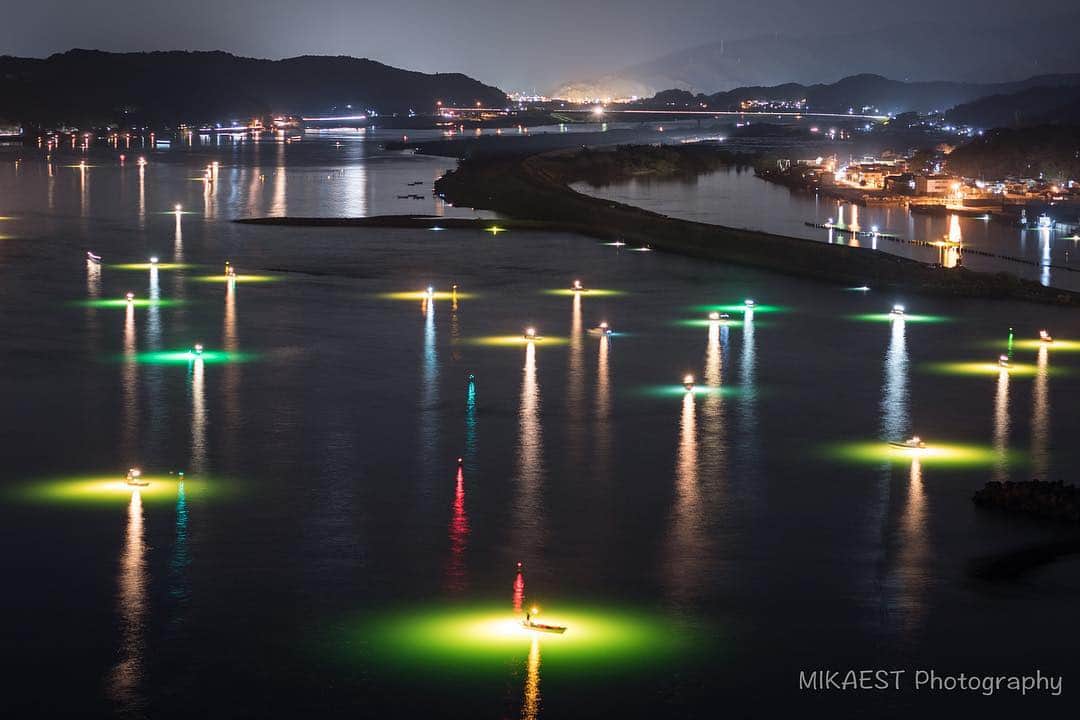 mikaestのインスタグラム：「Glass eels fishing . シラスウナギ漁。 今年は漁獲量が前年の1/100でかなりの不漁だとニュースにもなっていて、船も出ないかもと思いつつも、一か八かで高知まで片道５時間半（笑）現地で地元の方や漁師の方に聞いたら前夜は３隻だったと聞いて、ますますこれはただのドライブで終わるかもと思いましたが…なんとか船がたくさん出てくれました！ピーク時は50隻はゆうにいたかな。 満天の星が瞬く夜に、水面に宝石が散りばめられたかのような光景は見ていても本当に本当に素敵でした！ . 現地で兵庫からの２人に会えて楽しい一夜になりました^ ^やはり狙いと読みが合う方々だなぁと思いました😎😎😎 . Special thanks to @masahiro.iizuka @rrrre_naaaa ←れれれ! New!!! @yuumw64 . あと、高知に来たら必ずカツオの"塩"たたきを食べるのですが相変わらず美味しすぎでした!!! . location : Kochi Prefecture . #UnknownJapan #vj_view_2018 #Kochi . follow → @japan_night_view tag → #japan_night_view . #シラスウナギ #シラスウナギ漁 #高知 #四万十川 .」