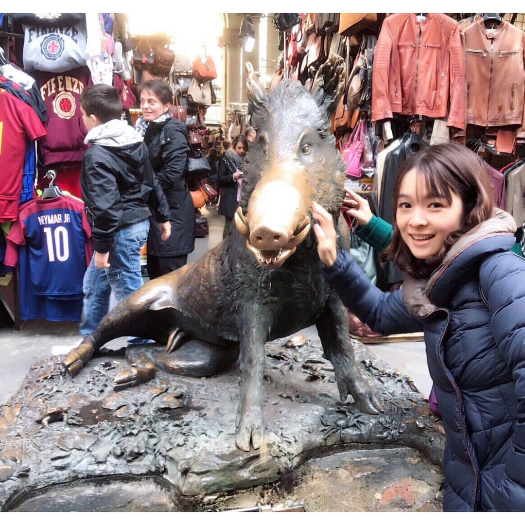 藤澤恵麻さんのインスタグラム写真 - (藤澤恵麻Instagram)「初めてのイタリア旅行🇮🇹 まずはフィレンツェへ。 ドゥオーモからは、とても美しい景色が望めました。 お天気も良く、フィレンツェの街並みを見ながらお散歩。 ポルチェッリーノという幸運のイノシシ像の鼻先に触れると、幸せが訪れると言い伝えがあります。 ランチに食べたラビオリ。本場の味に感動しました！ のんびり優雅なフィレンツェ散策、とても満たされた幸せな時間でした。  #恵麻 #ema #イタリア旅行 #フィレンツェ #ポルチェッリーノ #ラビオリ #本場の味」1月24日 9時51分 - ema_fujisawa_official