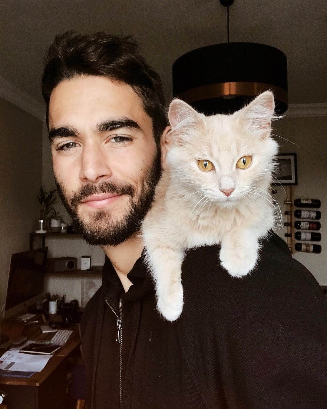 NICOLAS SIMOESのインスタグラム：「Selfie time with this cutie 😺 I’m talking about her adoption and our experience together in my new blogpost! @creamnala @royalcaninfrance [LINKINTHEBIO]」