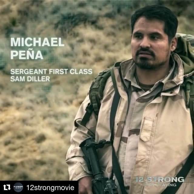 のインスタグラム：「#Repost @12strongmovie ・・・ Go behind the scenes with @mvegapena as he talks about his character Sergeant First Class Sam Diller in #12StrongMovie.」