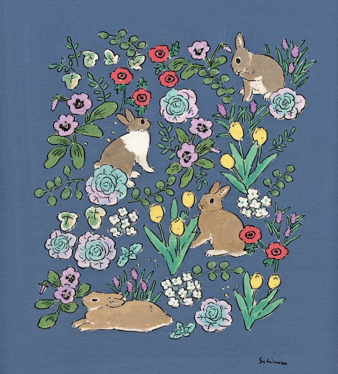 森山標子(しなこ)/Schinakoさんのインスタグラム写真 - (森山標子(しなこ)/SchinakoInstagram)「day 284 A pattern with early spring flowers🌹🐇 I love drawing flowers and bunnies💕 早春の花のあるパターン🐇🌷 お花とうさぎさん描くのは楽し過ぎ✨ * #365daysofpaint#365daysofdrawing#illustagram#illustration#art#artwork#drawing#design#рисунок#ярисую#иллюстрация#rabbit#bunny#girl#woman#friends#acrylicpainting#acrylicpaint#うさぎ#wrappingpaper#patterndesign #ラッピングペーパー」2月1日 18時45分 - schinako
