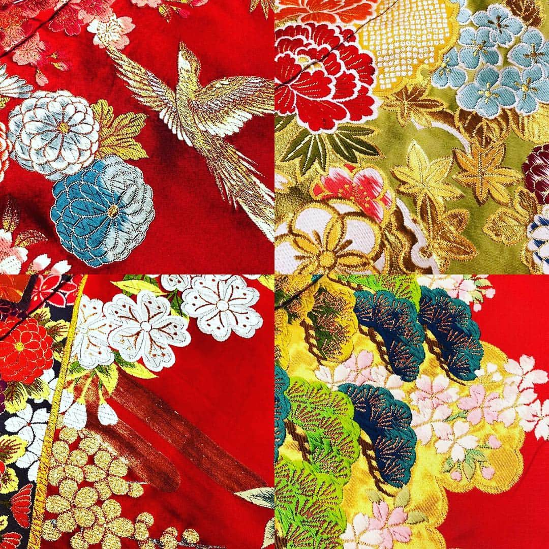 TAKAMI BRIDAL 神社和婚のインスタグラム：「「TAKAMI BRIDAL COSTUME -インスタ和装展」  今週も#インスタ和装展 にて、TAKAMI BRIDALの 和装をご紹介致します✨✨ ・#赤吉祥草花小紬翔鶴 (左上) ・#ヒワ花日和 (右上) ・#赤熨斗花車に牡丹 (左下) ・#本唐織赤金秀麗花車 (右下)  TAKAMI BRIDAL 各店では、商品名をお伝え頂けましたら、ご見学も可能ですのでお気軽にお申し付けくださいませ。※ご予約頂きましてから、ご見学に数日頂戴致します可能性もございます。  #takamibridal #kyotowakon #japaneseclothing #kimono #weddingphoto #japan #kyoto #instagramjapan #instagood #photography #photogenic  #タカミブライダル #和婚 #色打掛 #和装 #和装結婚式 #京都婚 #白無垢 #色打掛 #着物 #京都 #和装前撮り #ロケフォト #インスタ和装展」