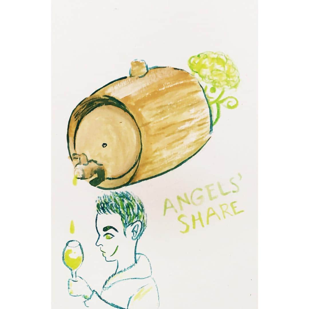 奈緒のインスタグラム：「. 毎年ウィスキーの樽から2%が減って行く 空中に蒸発してしまうのね これを"天使の分け前"と呼ぶの  #angelsshare  #天使の分け前 #シネマイラスト」