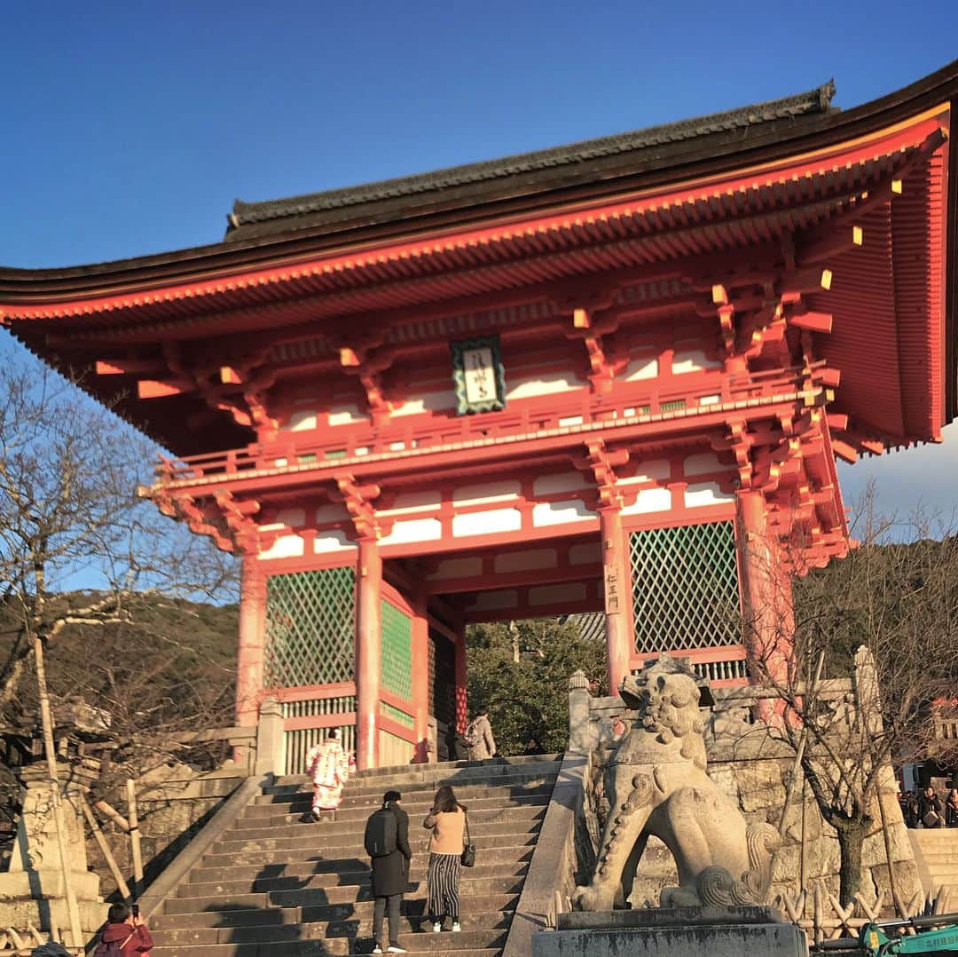 長嶺菜菜子のインスタグラム：「. 着物で京都散策👘👣 . 清水寺😚✨ 夕陽で照らされる清水寺は、紅い色が映えてすごく綺麗だった♡ . #京都 #京都着物散策 #清水寺 #観光地 #夕焼けに染まる #インフルエンサー #インスタグラマー」