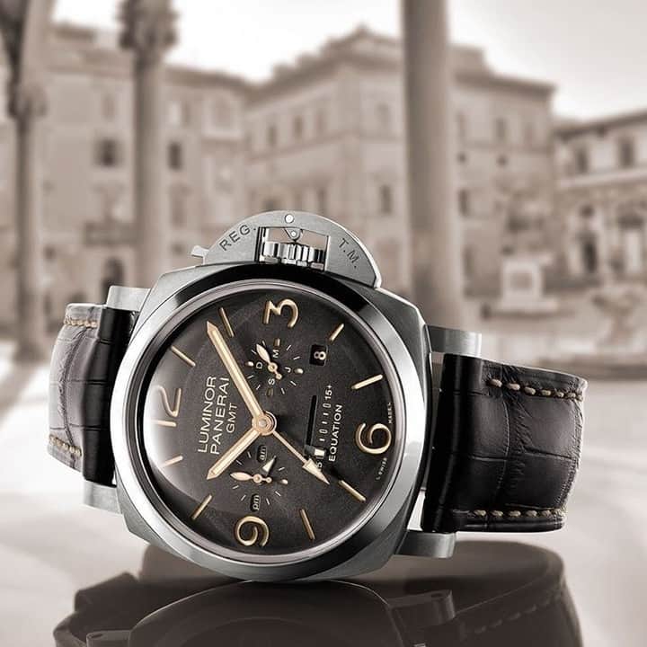 パネライのインスタグラム：「The #Panerai #PAM656 Brown Dialed 47mm Titanium Luminor Marina Equation of Time. Limited to only 500 pieces worldwide and priced at 21,000 Euro. .  Besides the normal Time, Date, and GMT function, you also get a full calendar and Equation of Time. If you are wondering what the Equation of time is, this is a brief description. .  It is the measurement of the difference between actual time and the conventional time used in everyday life. It is a classic complication of Haute Horology, which harks back to the ancient link between time measurement and astronomy. Because of the elliptical orbit of the Earth round the Sun and the particular tilt of the Earth’s axis of the rotation in relation to the equator, a day is exactly 24 hours long only four times in a year, while on all other days there is a difference between real time (solar day) and conventional time, by which a day may be up to about 15 minutes longer or shorter, depending on the time of the year. This information is displayed on the linear indicator on the bottom of the dial. @francesco_riosa @panerai #PaneraiCentral」