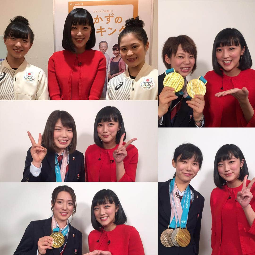 竹内由恵さんのインスタグラム写真 - (竹内由恵Instagram)「明日は「中居正広のスポーツ！号外スクープ狙います！」よる7:00から3時間SPです✨今回は史上最多メダル数を獲得した平昌オリンピック日本代表選手が勢ぞろい！高木菜那選手、高木美帆選手、佐藤綾乃選手、菊池彩花選手、宮原知子選手、坂本花織選手と写真を撮らせていただきました^ - ^みなさんおめでとうございます！！」3月4日 23時17分 - yoshie0takeuchi