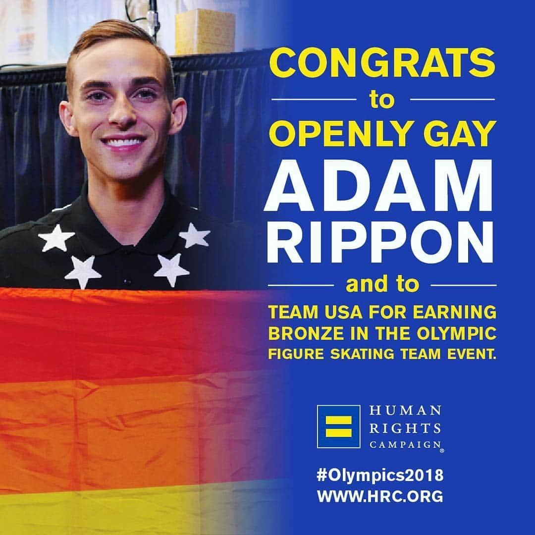 シェイン・ビットニー・クロンのインスタグラム：「Huge congrats to Adam! He inspires millions of people by proudly being himself and fearlessly speaking out about what he believes in. His voice--and this win--will surely inspire many people, particularly LGBT youth! 🌈 #AdamRippon」
