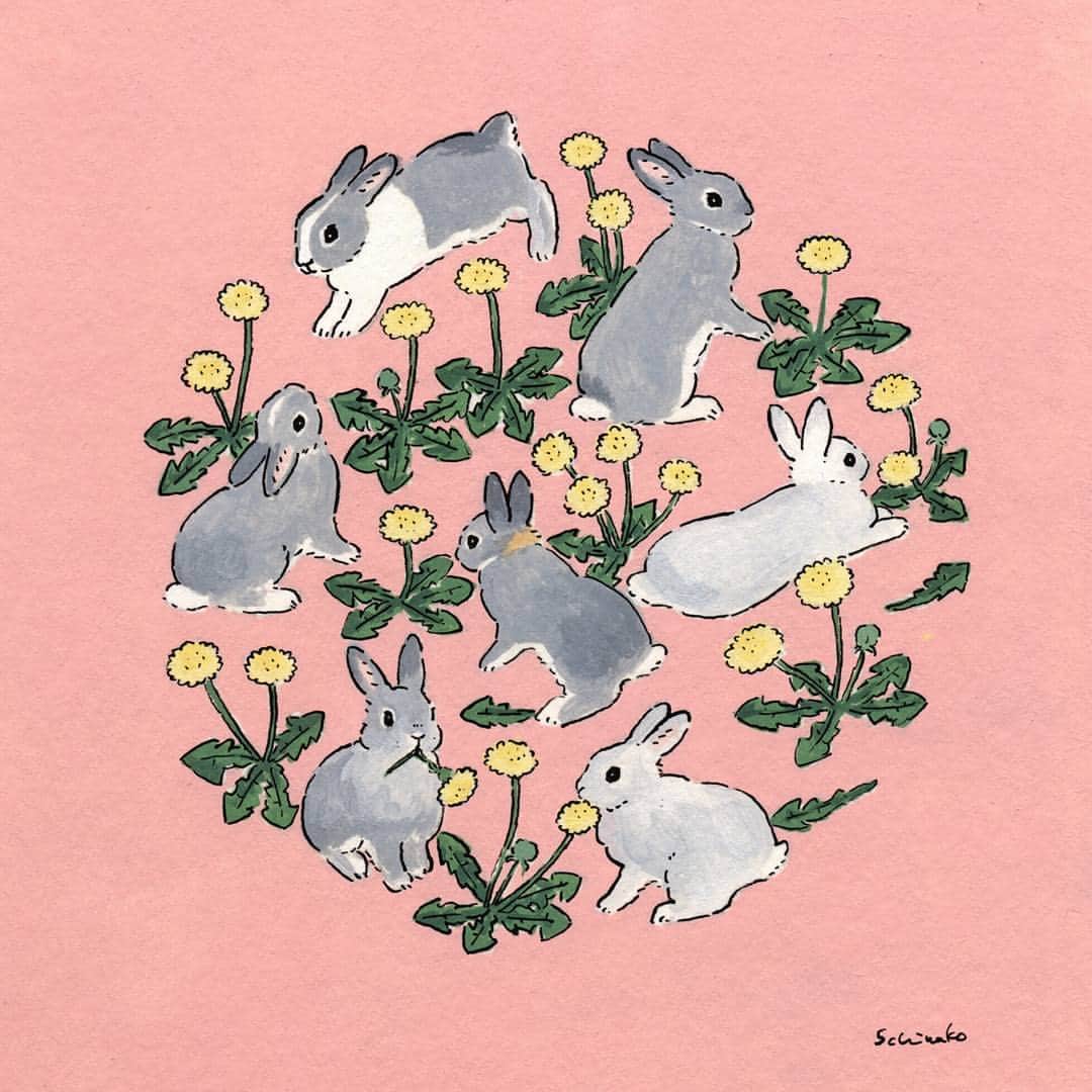 森山標子(しなこ)/Schinakoさんのインスタグラム写真 - (森山標子(しなこ)/SchinakoInstagram)「day 298 Bunnies and Dandelion🐇 グレーうさぎさんとたんぽぽ🐇 * #365daysofpaint#365daysofdrawing#illustagram#illustration#art#drawing#design#rabbit#bunny#acrylicpaint#うさぎ#」2月15日 19時23分 - schinako