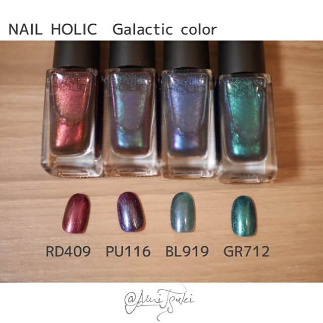 NAIL HOLICさんのインスタグラム写真 - (NAIL HOLICInstagram)「ついにネイルホリック春夏の新色が本日発売！！ ・ ・ 春が待ち遠しくなるカラフルな22色が登場♥ ・ ・ #Repost @ami_tsuki with @get_repost ・・・ 2/16発売のNAIL HOLIC New Color♡ ・ ♥可愛いが溶け込むふんわり Milky Color 12色 ・ ♥銀河のような輝き Galactic Color 6色 ・ ♥SweetにきらめくFrozen Sugar 新4色 ・ ・ 今回既存カラー一部廃盤になるそう⬇︎ ミルキーカラー12色、メタリックカラー6色、フローズンシュガーの4色は廃盤となります。  𓃟𓃟𓃟𓃟𓃟𓃟𓃟𓃟𓃟𓃟 今回の私的オススメは、 𓇼ザリザリのゴールド #GD028 𓇼パステルパープル #PU115 𓇼シアーな青みピンク #PK822 𓇼シアーな青みピンク2 #PK823 です！ 今のところ。 ・ ミルキーカラーはペンキっぽい高発色パステルカラーとシアーな発色の明るい春夏カラーがあります。 かなり質感が違うので買うときは注意が必要かも🤔 ・𓆉𓇼𓆉𓇼𓆉𓇼𓆉𓇼𓆉𓇼 ・ blogに詳しくカラーチャートの記事書きました◡̈⃝ 今回は二本立て。 𓃟「【カラーチャート】ネイルホリック新色♡2/16発売！」 𓃟「2/16発売！ネイルホリック パステルカラーでSSネイル」 ▶︎ @ami_tsuki TOPページより飛んでいただけます𓅮 ・ ・ ◡̈⃝2018.1.17 ・ #セルフネイル #セルフネイル部 #ポリッシュ派  #nailpolish #naildesign  #nailstagram  #lumixgf7  #大人ネイル #ロカリネイル #冬ネイル  #nailholic_kose  @nailholic_kose」2月16日 16時15分 - nailholic_kose