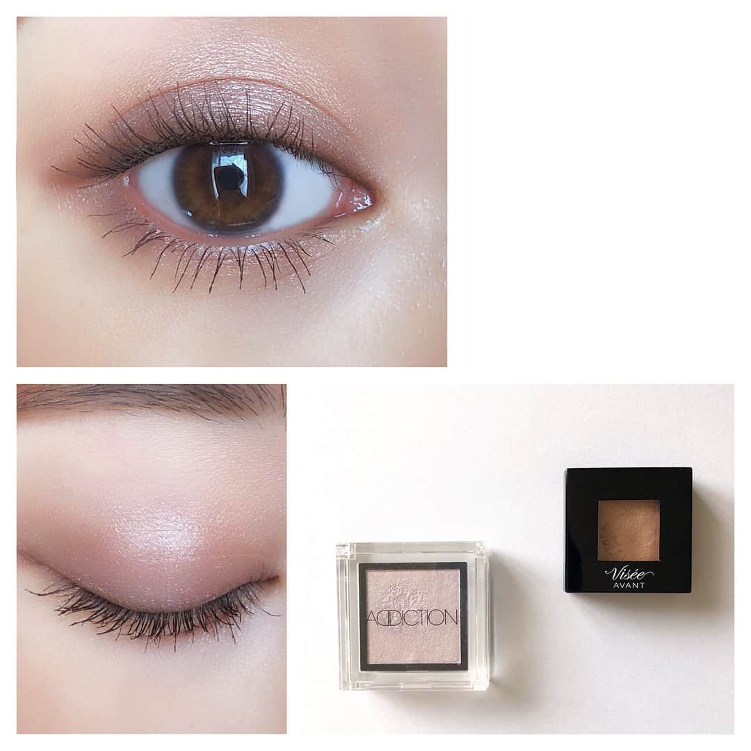A K I N Aさんのインスタグラム写真 A K I N Ainstagram Eyemake 使用アイシャドウ Visse Avant シングルアイカラークリーミィ102 Addiction 037 Shell Garden 102を下瞼全体とアイホール2 3 Shell Gardenを下瞼目尻側1 3と 黒目上
