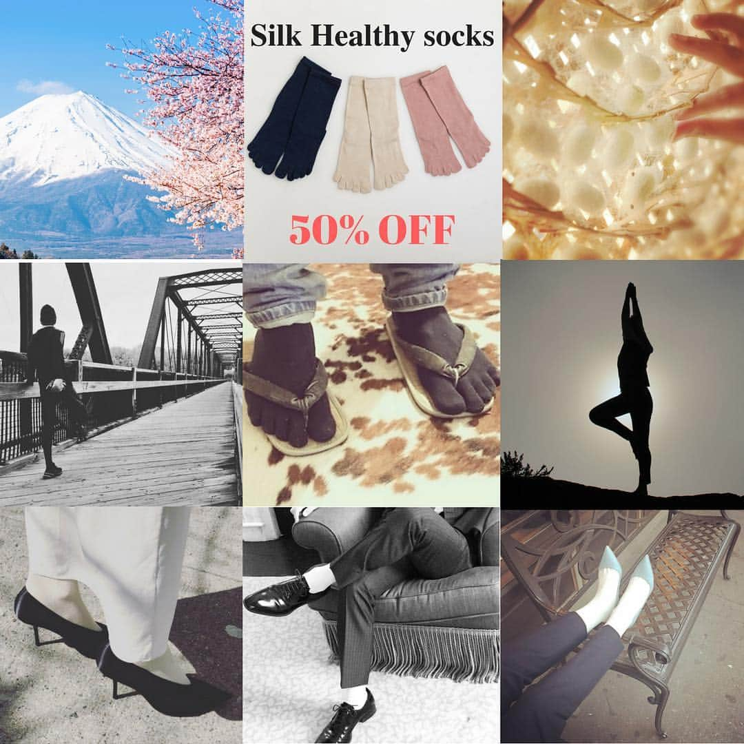 KINUのインスタグラム：「50% OFF!!! ENDS TODAY 1 pair $38 → $23 3 pair $114 → $66 7 pair $266 →$133 Healthy & beautiful, odorless high quality 100% silk five finger socks is good for any season, occasions and gift!!! @kinukic  #craftmanship #madeinjapan #kickstarter #silk #organicfashion #zen #socks #tabi #kinu #yoga #running #gift #fashion #japan #mensfashion」