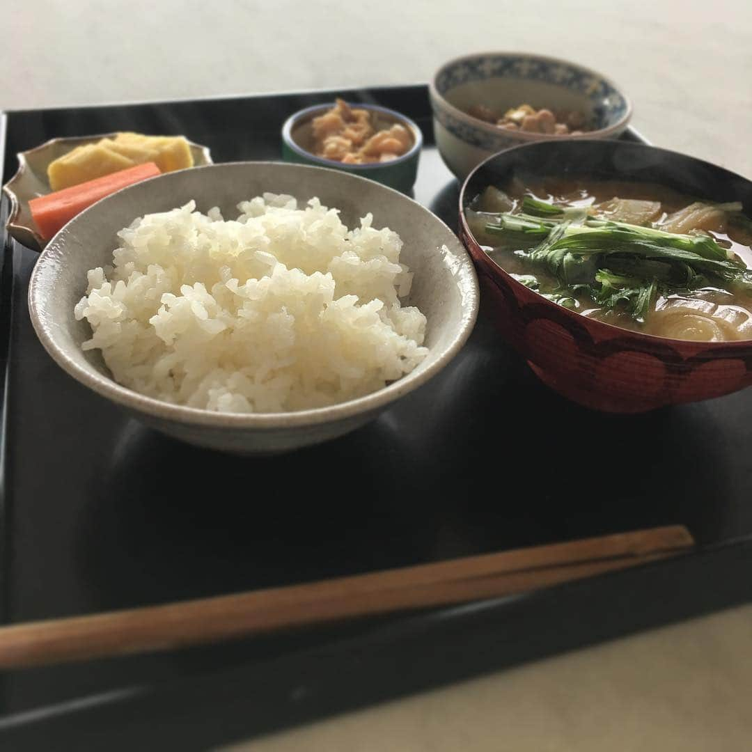 行正り香さんのインスタグラム写真 - (行正り香Instagram)「朝はご飯とお味噌汁。ほ。お米って甘くておいしいなあ。ぬか漬けって、野菜に深みがでる。今日はのんびりお片づけでもして過ごします。みなさんのおかげで、無事に日本に戻りました。ありがとう！#行正り香 #rikayukimasa #カラオケイングリッシュ @karaoke.english」3月9日 9時39分 - rikayukimasa