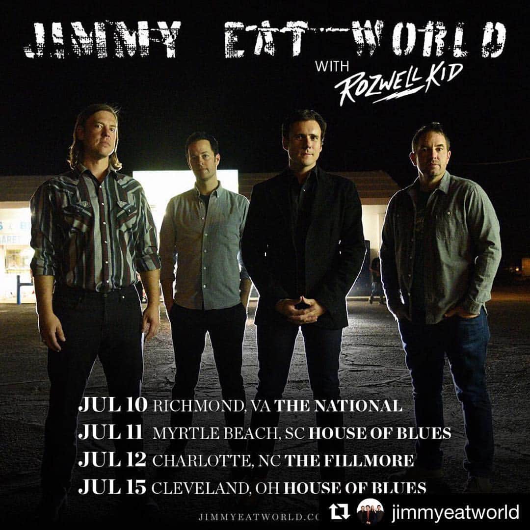 トム・リントンのインスタグラム：「We’re looking forward to seeing you out on the road!#Repost @jimmyeatworld ・・・ There's more summer fun to be had this year! Announcing new shows in July with @rozwellkid! . Public on sale Friday, March 16th at 10am local. . 7/10 - Richmond, VA - The National 7/11 - Myrtle Beach, SC - House of Blues 7/12 - Charlotte, NC - The Fillmore 7/15 - Cleveland, OH - House of Blues」