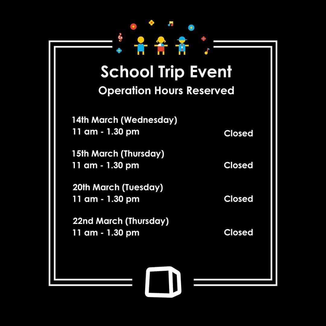 CUBE_1 Kuala Lumpurさんのインスタグラム写真 - (CUBE_1 Kuala LumpurInstagram)「Our Operation Hours Reserved due to School Trip Event. @cube1kl will be closed on following day: 14.03.18 (Wednesday) 11am - 1.30pm 15.03.18 (Thursday) 11am - 1.30pm 20.03.18 (Tuesday) 11am - 1.30pm 22.03.18 (Thursday) 11am - 1.30pm … You are welcome to visit during normal operation hour from 11am - 9.00pm. Apologies for making the inconvenient caused …」3月14日 13時54分 - cube1kl