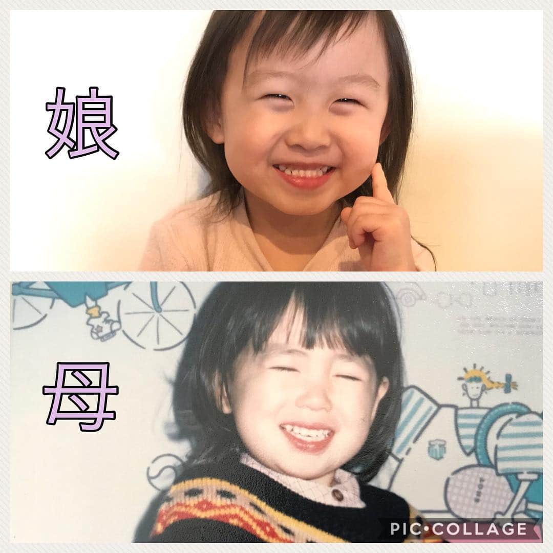 のインスタグラム：「産まれた時からパパ似の長女。 「パパそっくり〜」と99%は言われるのです！私に似ているところを探そうとすると…色白、耳、足の指ぐらいか？笑  でもでも！私が子供の頃の、作り笑いしているこの写真だけは！！なんだか似てる気がする〜😆😆気のせいか？！笑 私の遺伝子も少なからず入っていたのね笑笑 母、ちょっと安心しました😂😂 ・ ・  #母と娘#長女#3歳1か月 #パパのコピー#少しはママ要素も欲しい#嫉妬しちゃうぞ」