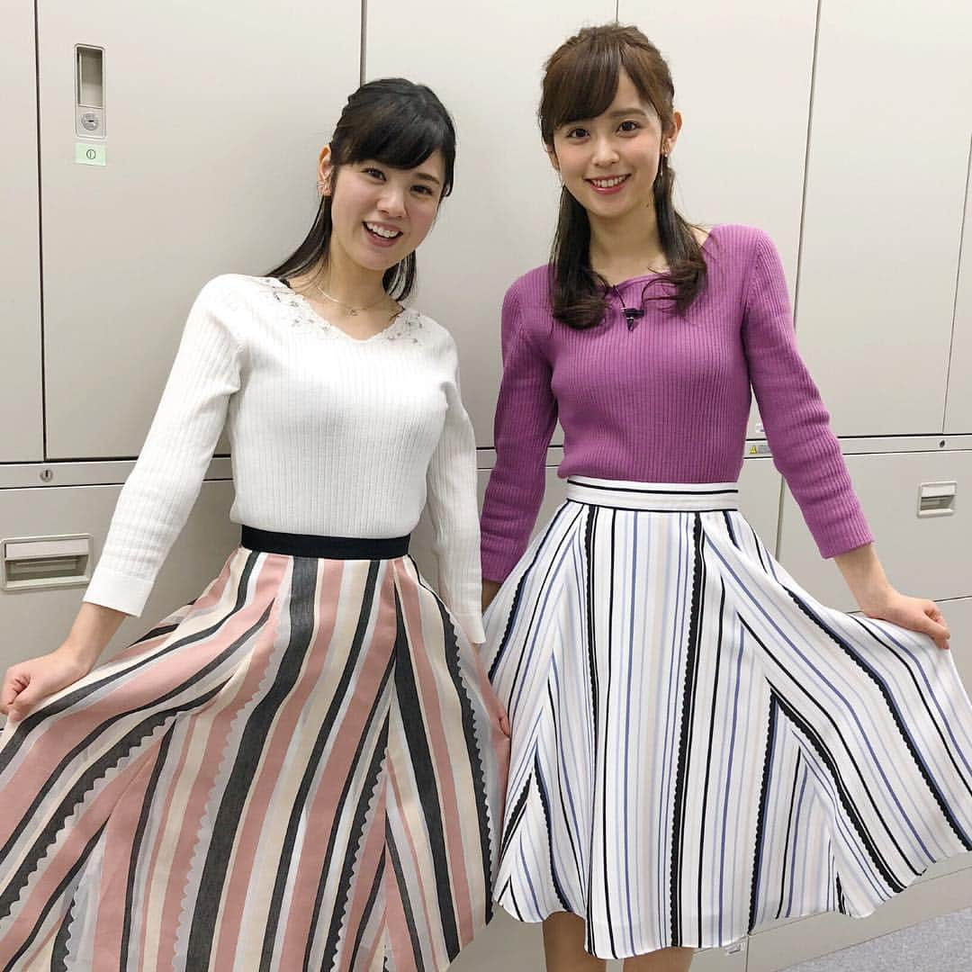 久慈暁子さんのインスタグラム写真 - (久慈暁子Instagram)「* 曽田さんと スカラップが入った ストライプのスカートが 似ていました😚🌈 * #曽田麻衣子 さん #スカラップ  #ストライプスカート #いつもぶどうを恵んでくれます🍇」3月14日 21時38分 - kuji_akiko