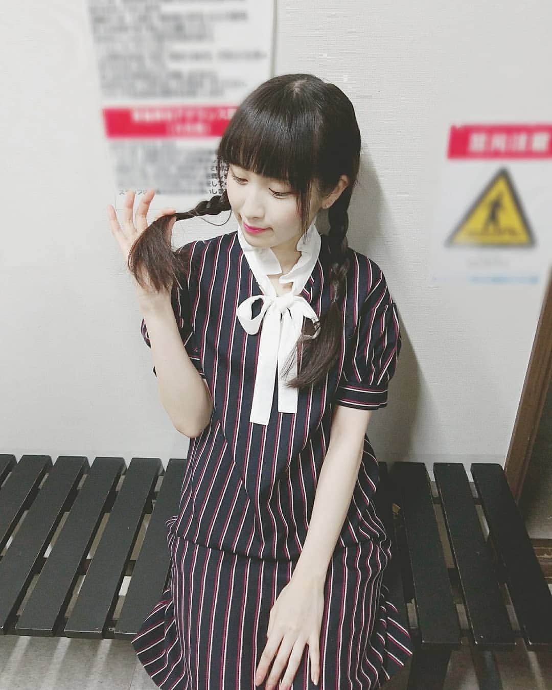 のインスタグラム：「* #MILK のお洋服はやっぱり可愛い🎀 * * #ミルク #みつあみ #ワンピースコーデ #ワンピース #ONEPIECE#👗 #ストライプ#ストライプ柄 * #fashion#coordinate #ootd#outfit#outfittoday #outfitpost#outfits #outfitoftheday#todaysoutfit #instafashion#instagood #me#なな装備 #放課後プリンセス#小田桐奈々」