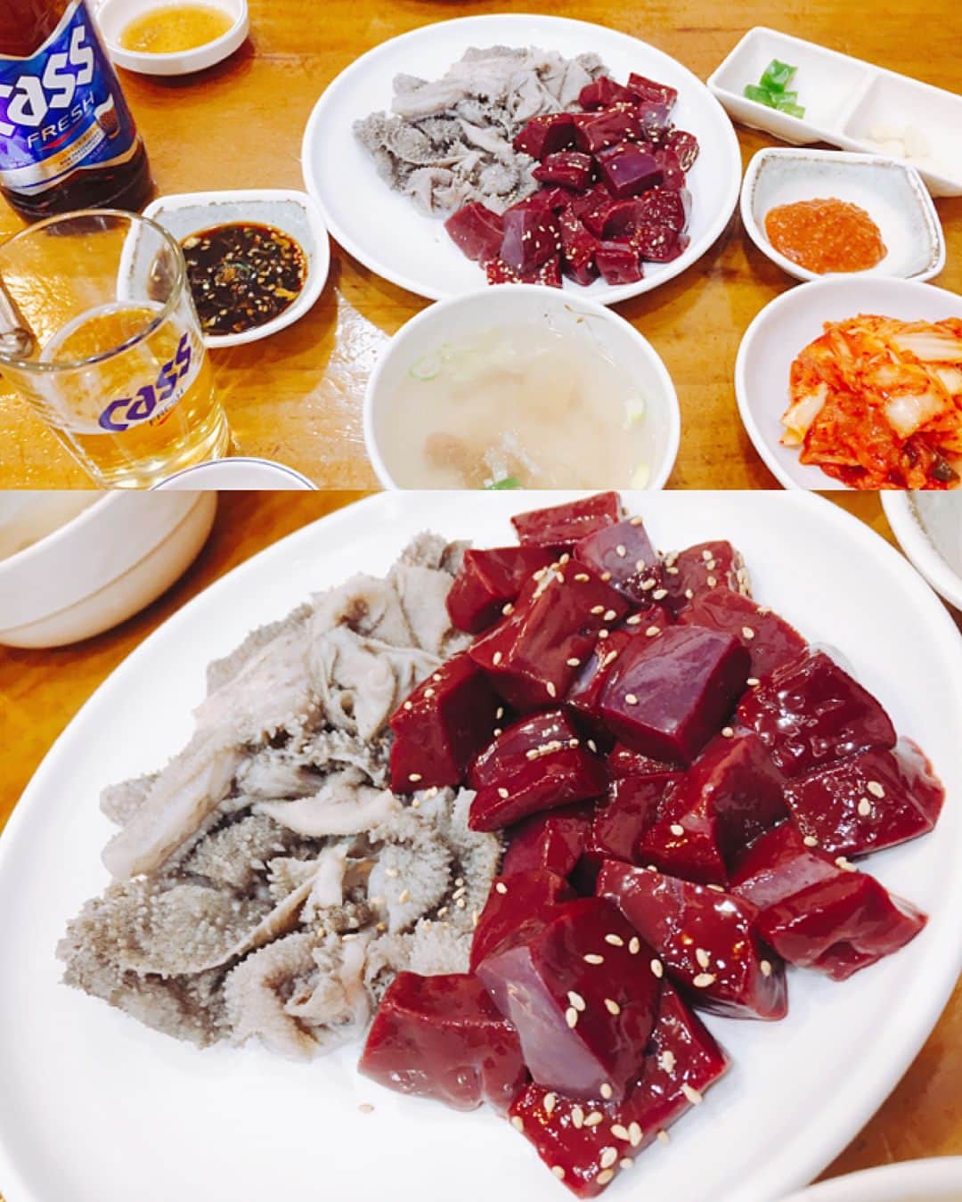 のインスタグラム：「韓国旅行続き！✈️2️⃣❤️ さいっっこうに美味しかった牛レバー刺し&センマイ刺し！！😍😍😍 すっごく新鮮で臭みとかも全くなかった！！！！！レバ刺し大好きなのに日本じゃ食べれないから嬉しすぎて泣いたよ😭❤️ そしてまたイイダコの踊り食い〜〜🐙💕 大好きすぎかw 明洞とか南大門市場ぷらぷらして、サムギョプサルや冷麺食べて〜買い物して〜〜また屋台回って〜っていう、ほんとただただ食べまくった旅でした幸せすぎ🤤❤️笑 . . .  改めてママ、ここまで育ててくれて本当にありがとう。24年間、波乱万丈な高橋家（笑）は色んなことがあったけど、苦しい時も2人だから乗り越えてこれた。留学まで行かせてくれて、いつも私の味方でいてくれた。少しでも早く恩返しできるよう、4月から社会人として頑張るね！大好き☺️💓 . .  #韓国 #卒業旅行 #牛レバー #レバ刺し #センマイ刺し #イイダコの踊り食い #サンナッチ #サムギョプサル #豚皮美味しい #冷麺 #ママ #愛のメッセージ綴ってみた #最後は1番好きなツーショット #もう学生生活思い残すことありません #春から新社会人」