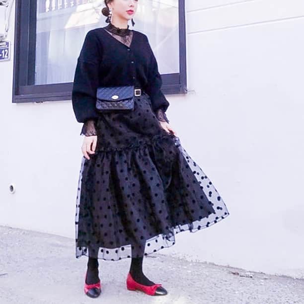 LIALUCA ONLINE SHOPのインスタグラム：「New arrivel❤️ . . organz dot skirt . . . . . Check it out onlinestore! . . . . . Myime❤️ . . . . #Myime#Myimejp#ootd#fashion#tokyofashion#coordinate#ファッション#コーデ#デート#デート服#モテ服#大人カジュアル#ザラジョ#韓国ファッション#オルチャンファッション」