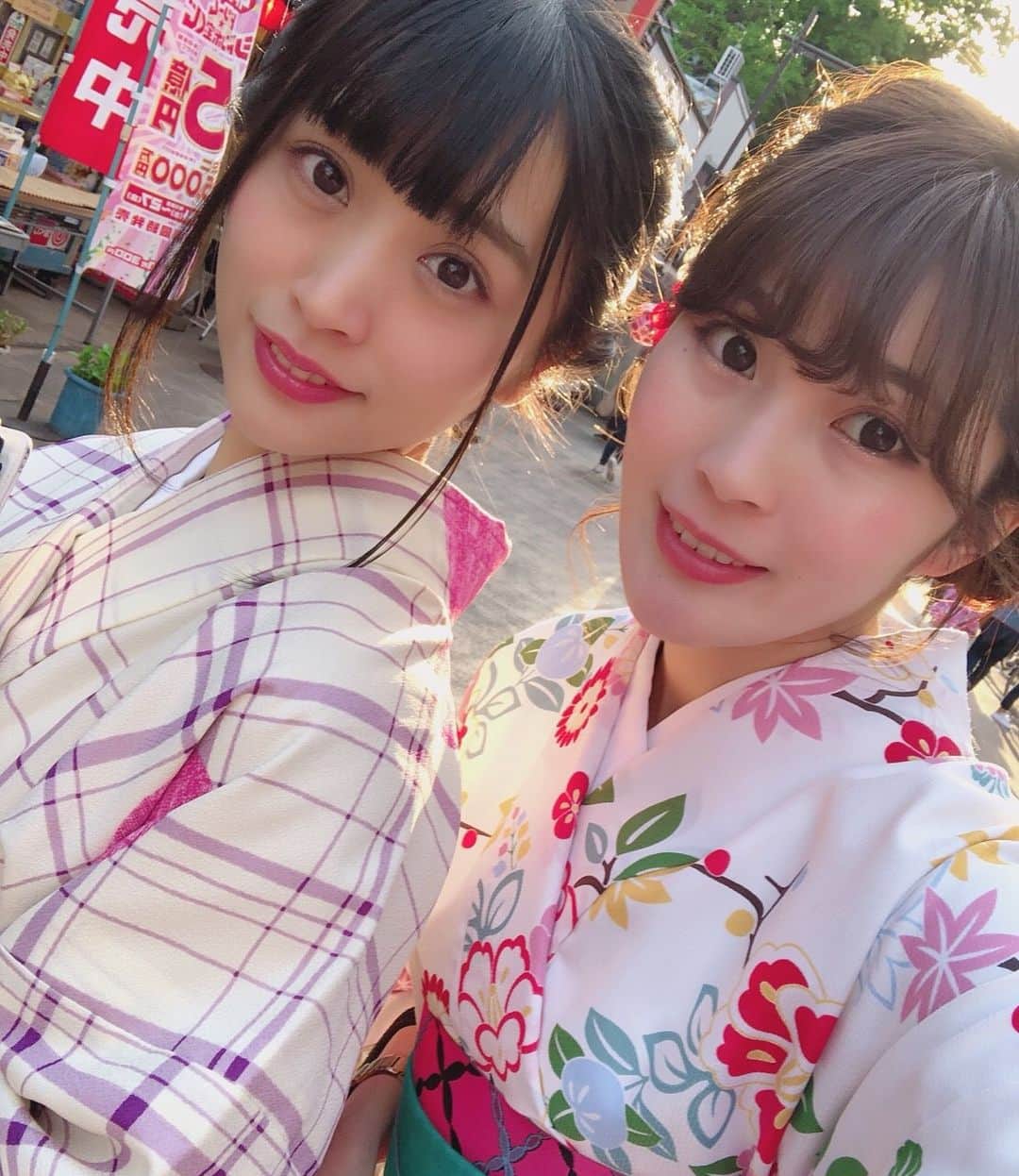 のインスタグラム：「BDガール。 ゆっきぃとの2ショット💕 動物占いで本質、表面、決断と色々あるみたいなんだけど、本質は私とゆっきぃはトラで一緒なんだって。 がおー🐯しゃー🐯 #着物 #和服 #藤本有紀美 #根岸愛 #wargo #浅草 #動物占い #トラ」