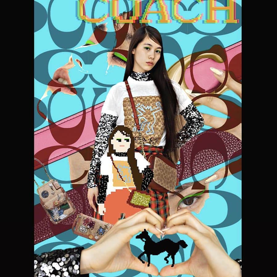 宮本彩菜のインスタグラム：「tadaimanbou🐡 【This is me, This is my signature.】 #CoachNY #CoachSignature #CoachSS18  @Coach 🎨Stuart Vevers×Keith Haring👜 ©️©️©️」