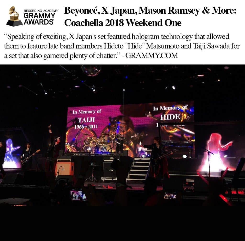 X Japanのインスタグラム：「@RecordingAcademy #GRAMMYs​: @Beyonce​, @XJapanOfficial​, Mason Ramsey & More: @Coachella 2018 Weekend One http://grm.my/2HEPf1I」