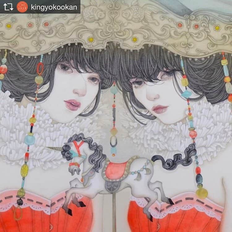 佐久間友香のインスタグラム：「Repost from @kingyokookan 佐久間 友香 Yuka SAKUMA「遊園庭 (Fantastical Garden)」natural mineral pigments, Japanese ink and acrylic paint on art cloth 60.6x72.7cm(F20)  2018年 個人蔵  佐久間友香 日本畫展〜遊園庭〜 Yuka Sakuma Japanese painting show 〜Fantastical Garden〜 5/14/2018 ~ 6/13/2018 @ Art Space 金魚空間 ( Art Space Kin Gyo Koo Kan )  #金魚空間 #kingyokookan #yukasakuma #佐久間友香 #佐久間友香個展」